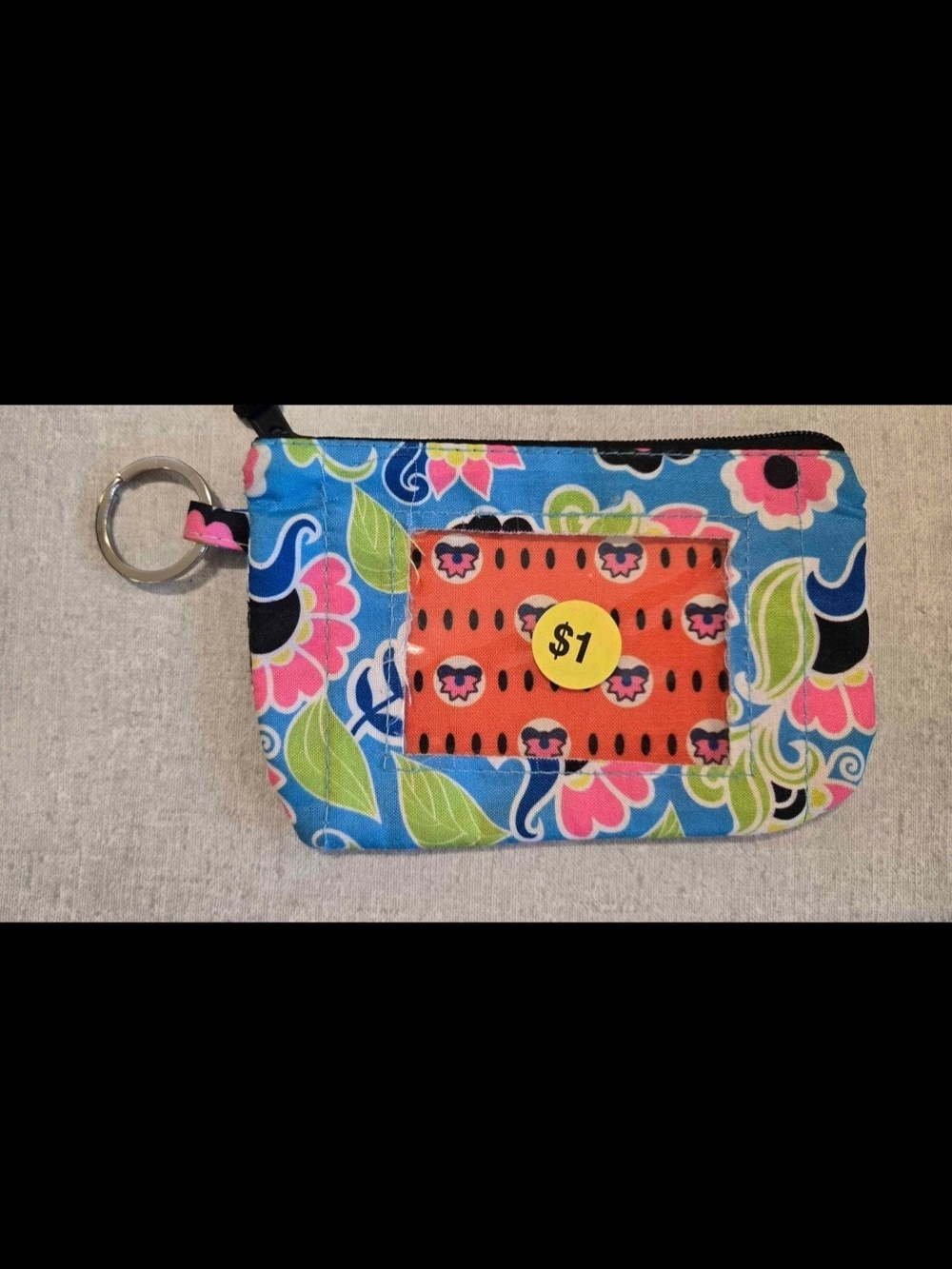 Floral Blue and Orange Zipper Key Pouch